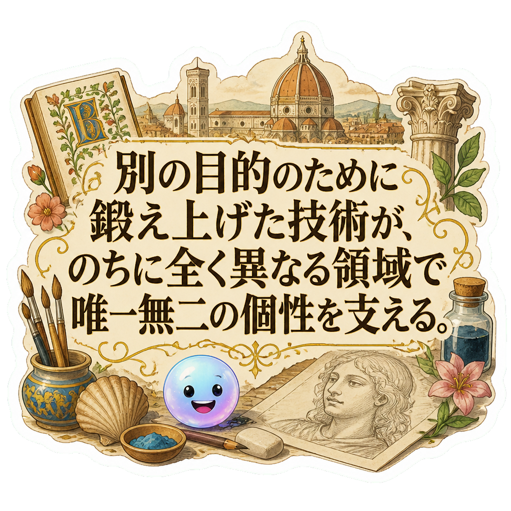 別の目的のために鍛え上げた技術が、のちに全く異なる領域で唯一無二の個性を支える。