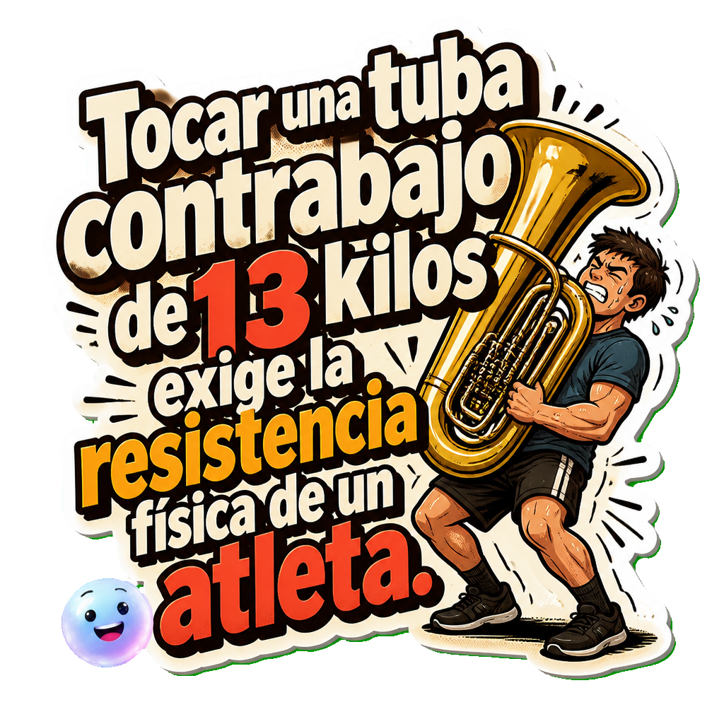 Tocar una tuba contrabajo de 13 kilos exige la resistencia física de un atleta.