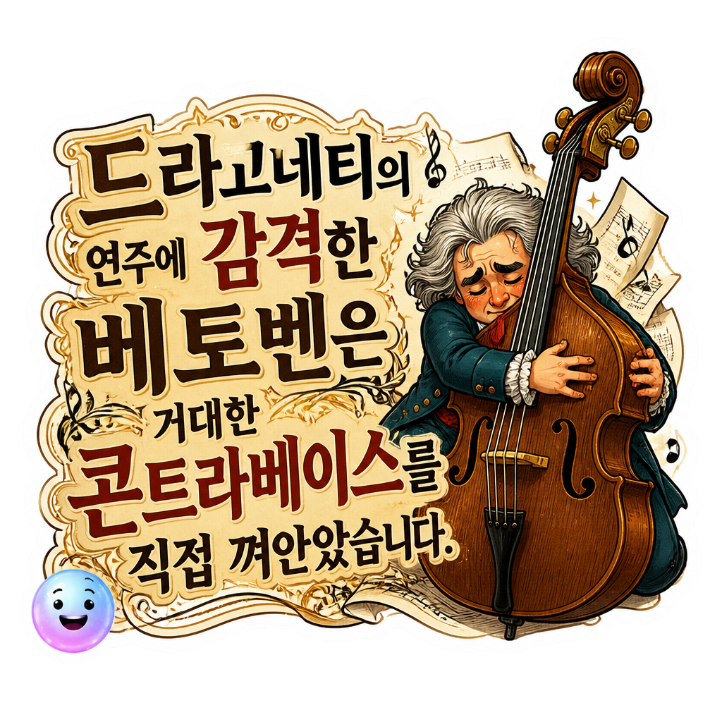 드라고네티의 연주에 감격한 베토벤은 거대한 콘트라베이스를 직접 껴안았습니다.