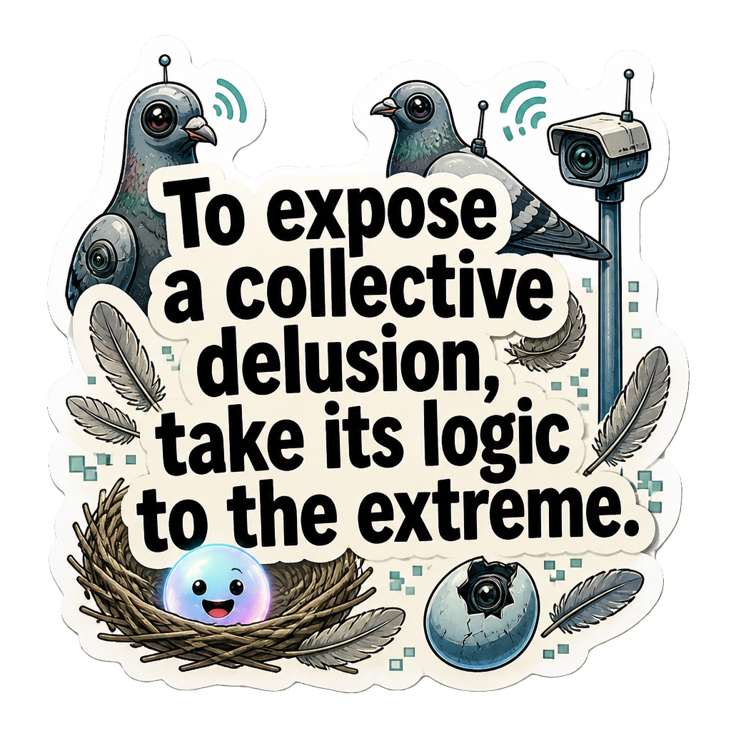 To expose a collective delusion, take its logic to the extreme.