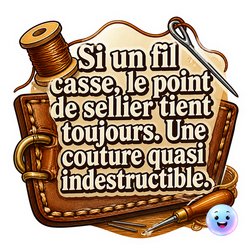 Si un fil casse, le point de sellier tient toujours. Une couture quasi indestructible.