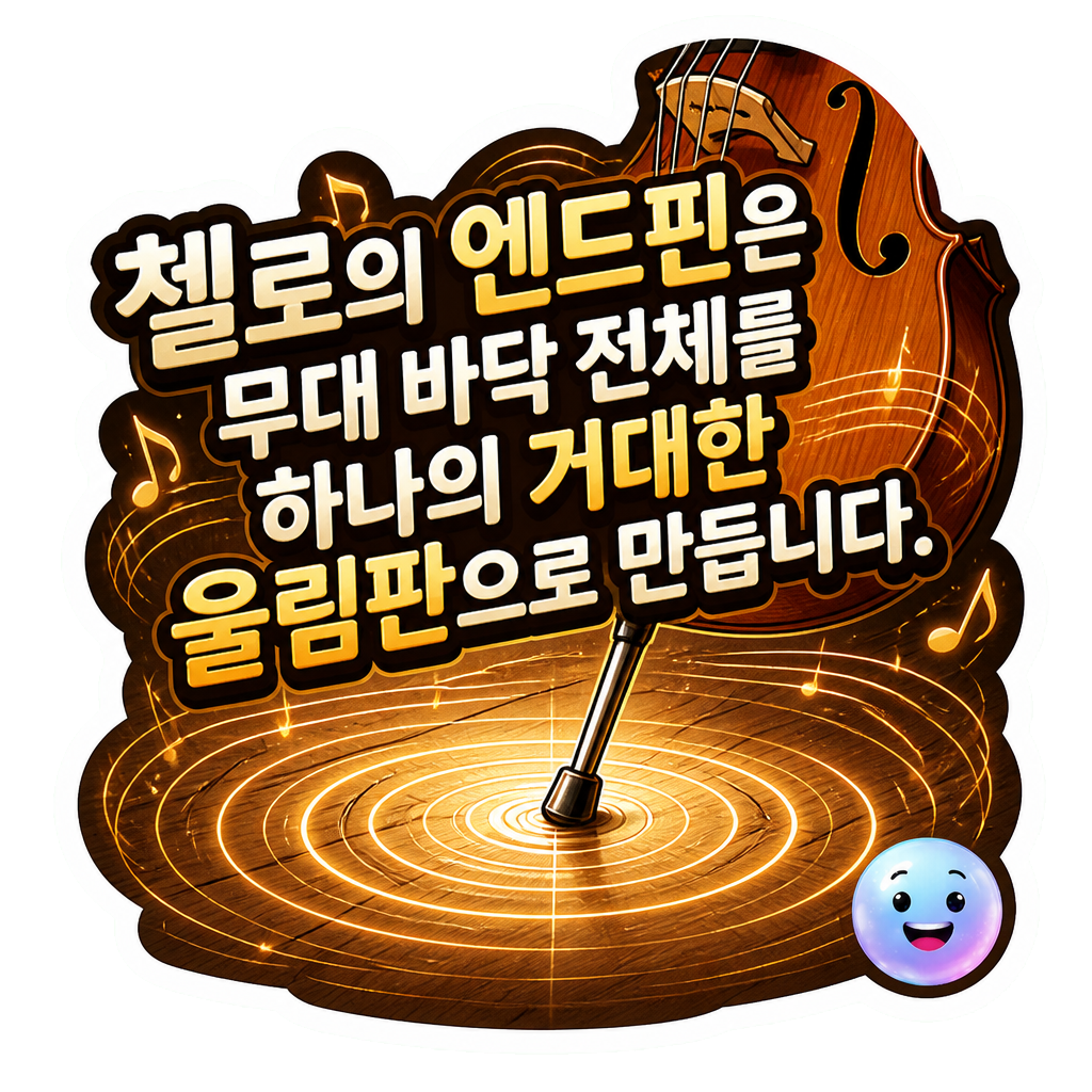 첼로의 엔드핀은 무대 바닥 전체를 하나의 거대한 울림판으로 만듭니다.