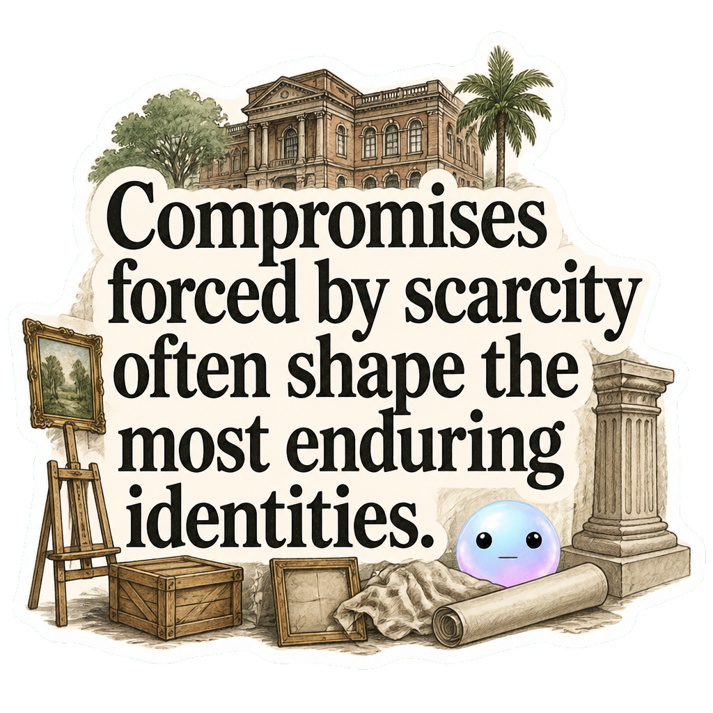 Compromises forced by scarcity often shape the most enduring identities.