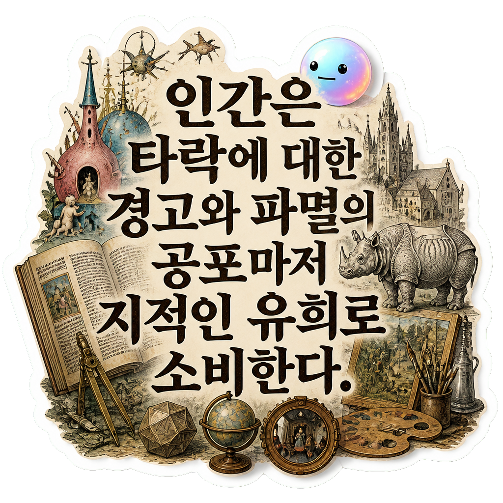 인간은 타락에 대한 경고와 파멸의 공포마저 지적인 유희로 소비한다.