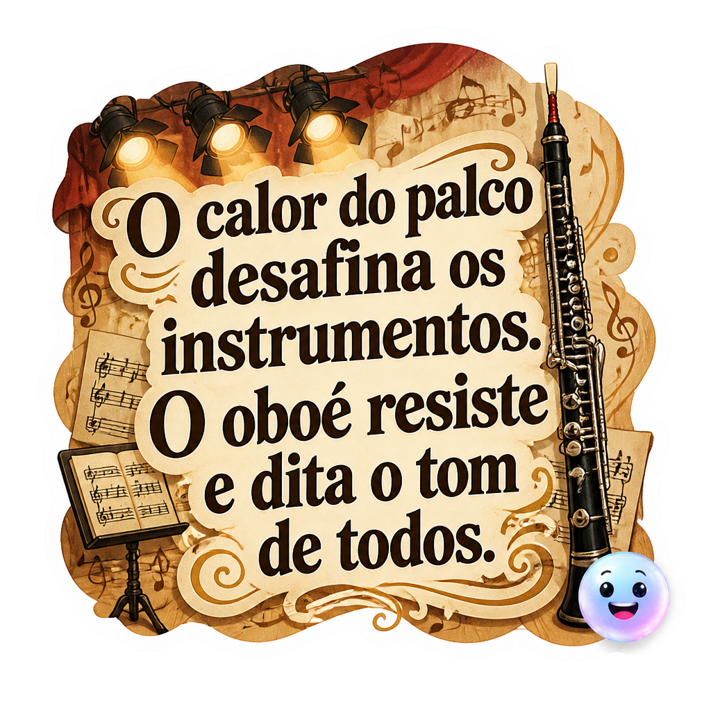O calor do palco desafina os instrumentos. O oboé resiste e dita o tom de todos.