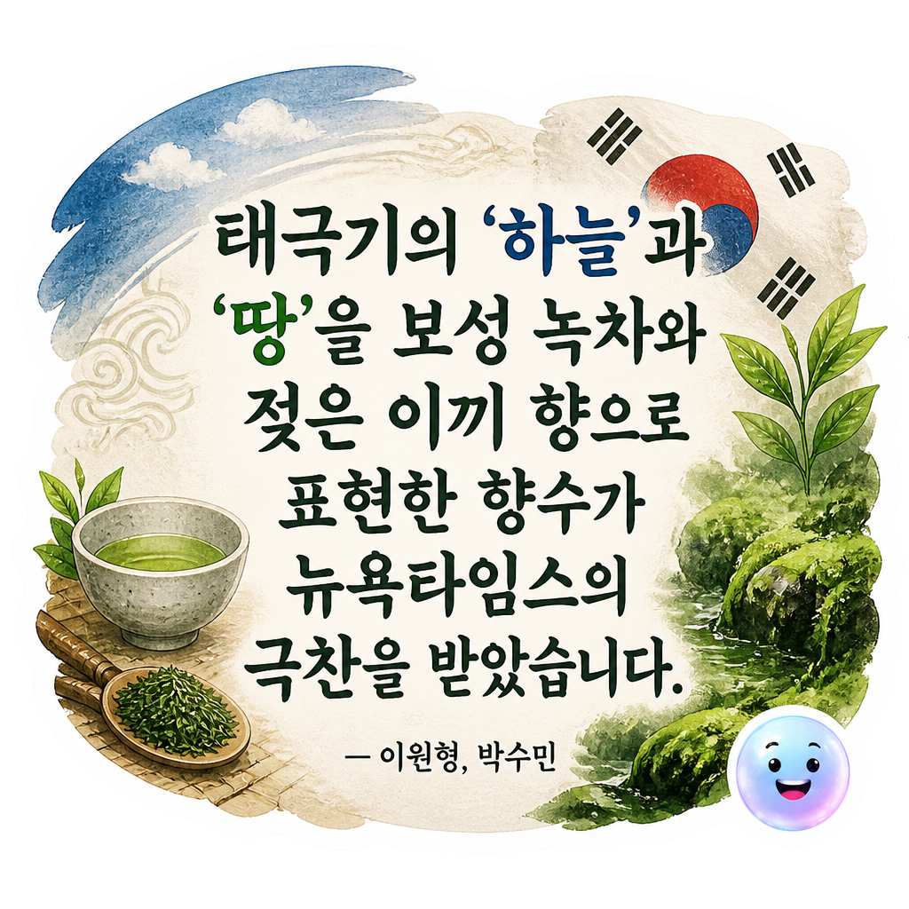 태극기의 '하늘'과 '땅'을 보성 녹차와 젖은 이끼 향으로 표현한 향수가 뉴욕타임스의 극찬을 받았습니다.