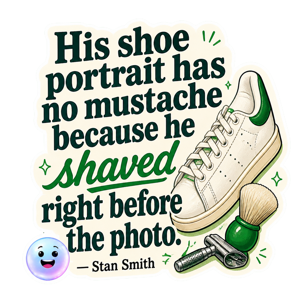 His shoe portrait has no mustache because he shaved right before the photo.