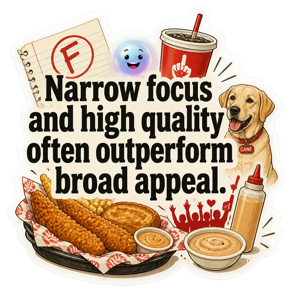 Narrow focus and high quality often outperform broad appeal.
