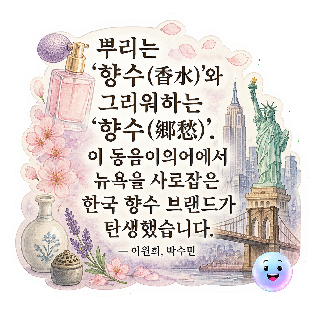 뿌리는 '향수(香水)'와 그리워하는 '향수(鄕愁)'. 이 동음이의어에서 뉴욕을 사로잡은 한국 향수 브랜드가 탄생했습니다.