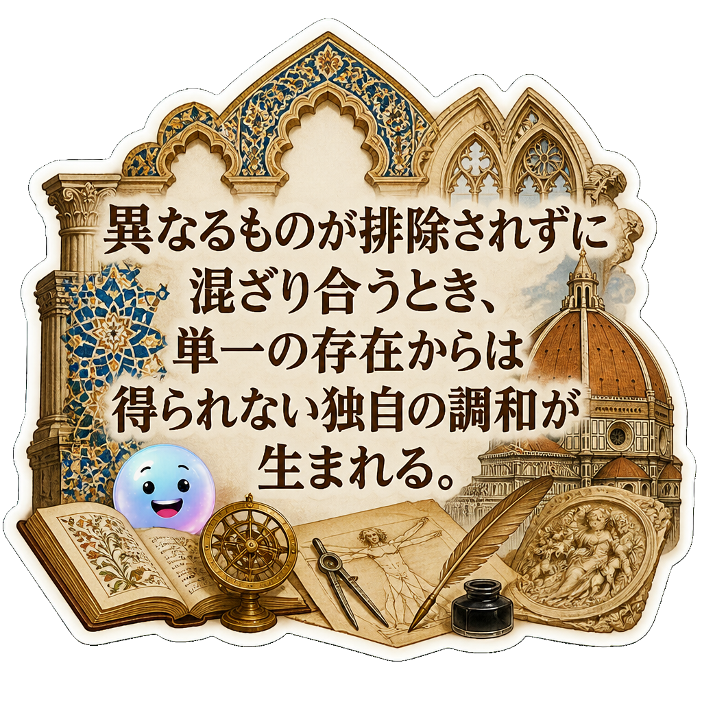 異なるものが排除されずに混ざり合うとき、単一の存在からは得られない独自の調和が生まれる。