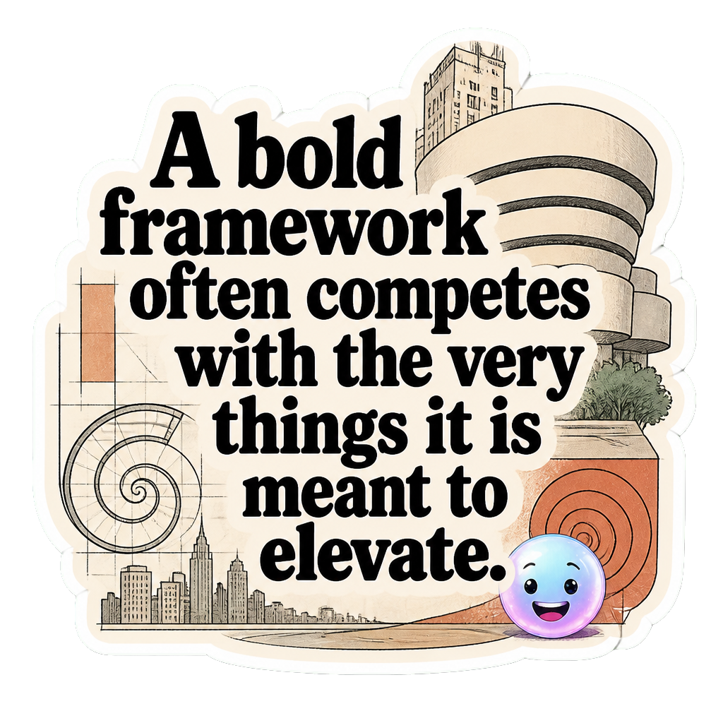 A bold framework often competes with the very things it is meant to elevate.