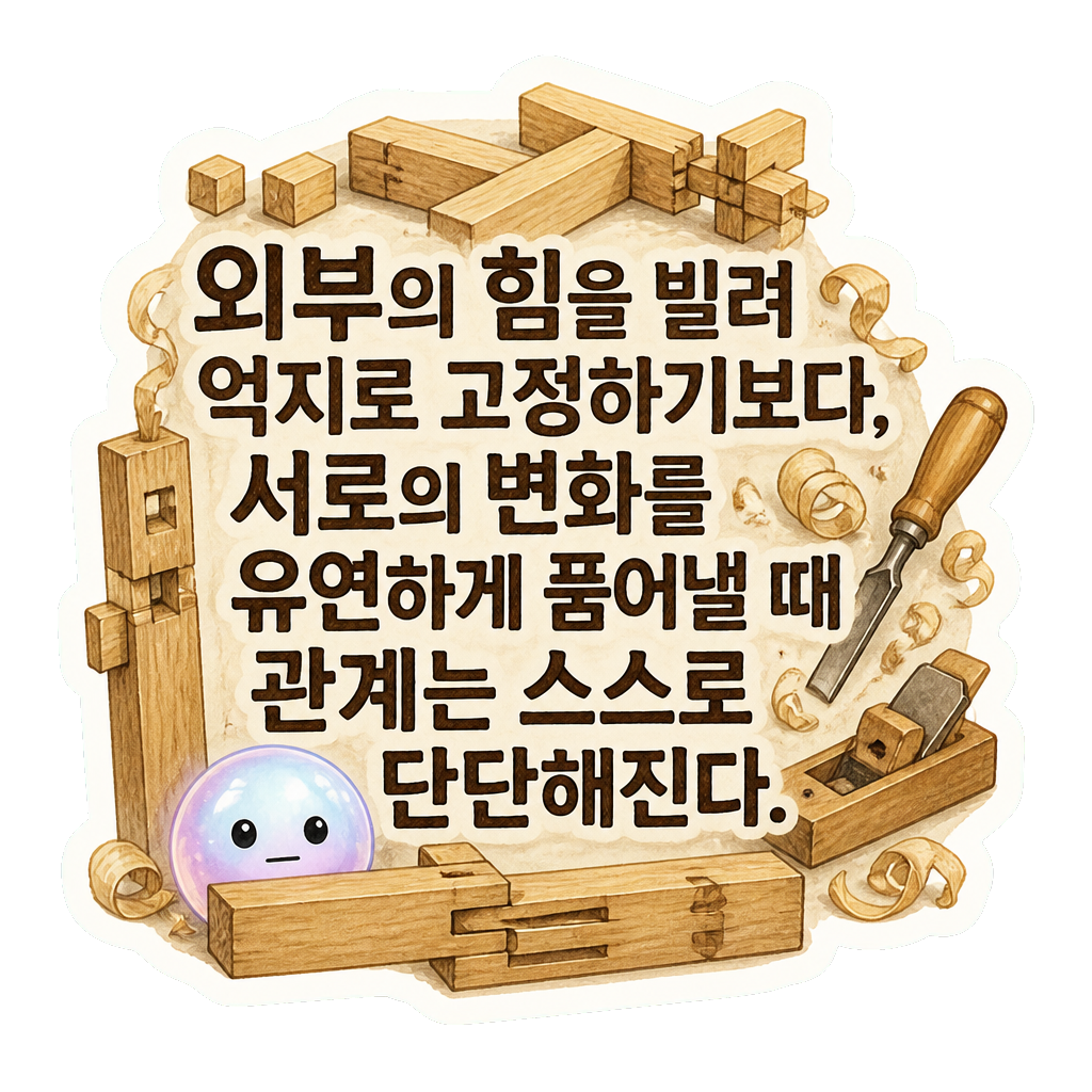 외부의 힘을 빌려 억지로 고정하기보다, 서로의 변화를 유연하게 품어낼 때 관계는 스스로 단단해진다.