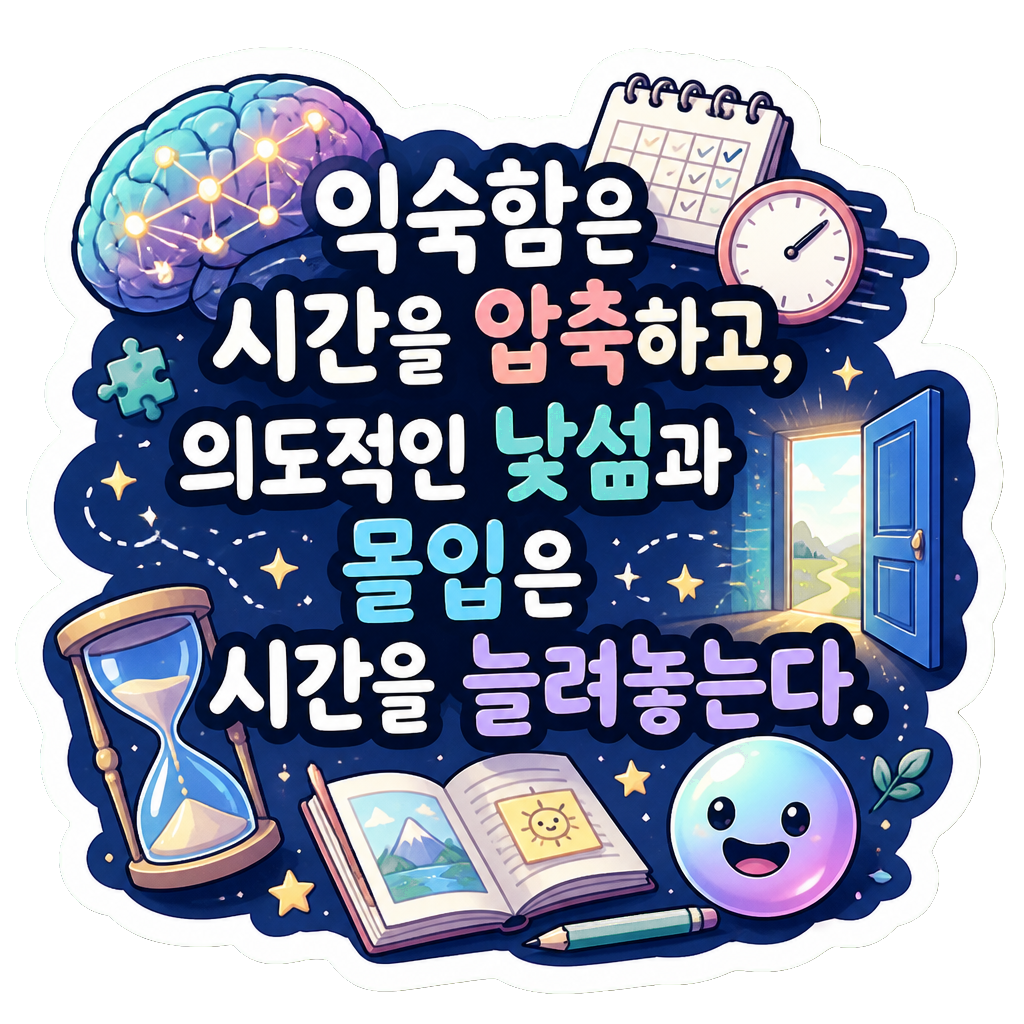 익숙함은 시간을 압축하고, 의도적인 낯섦과 몰입은 시간을 늘려놓는다.