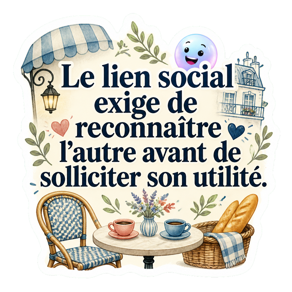 Le lien social exige de reconnaître l'autre avant de solliciter son utilité.