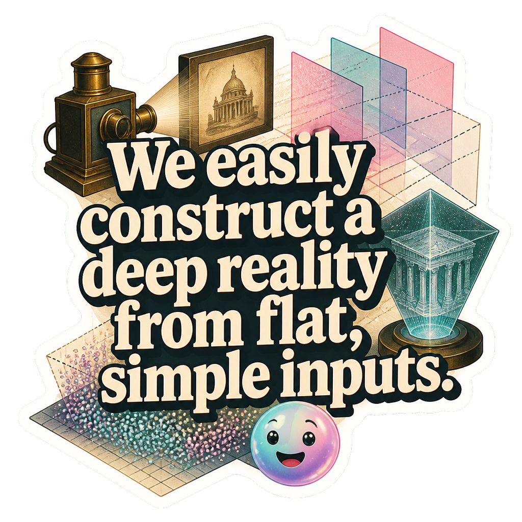 We easily construct a deep reality from flat, simple inputs.