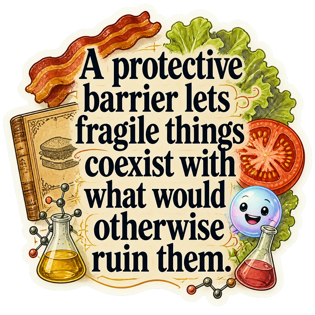 A protective barrier lets fragile things coexist with what would otherwise ruin them.