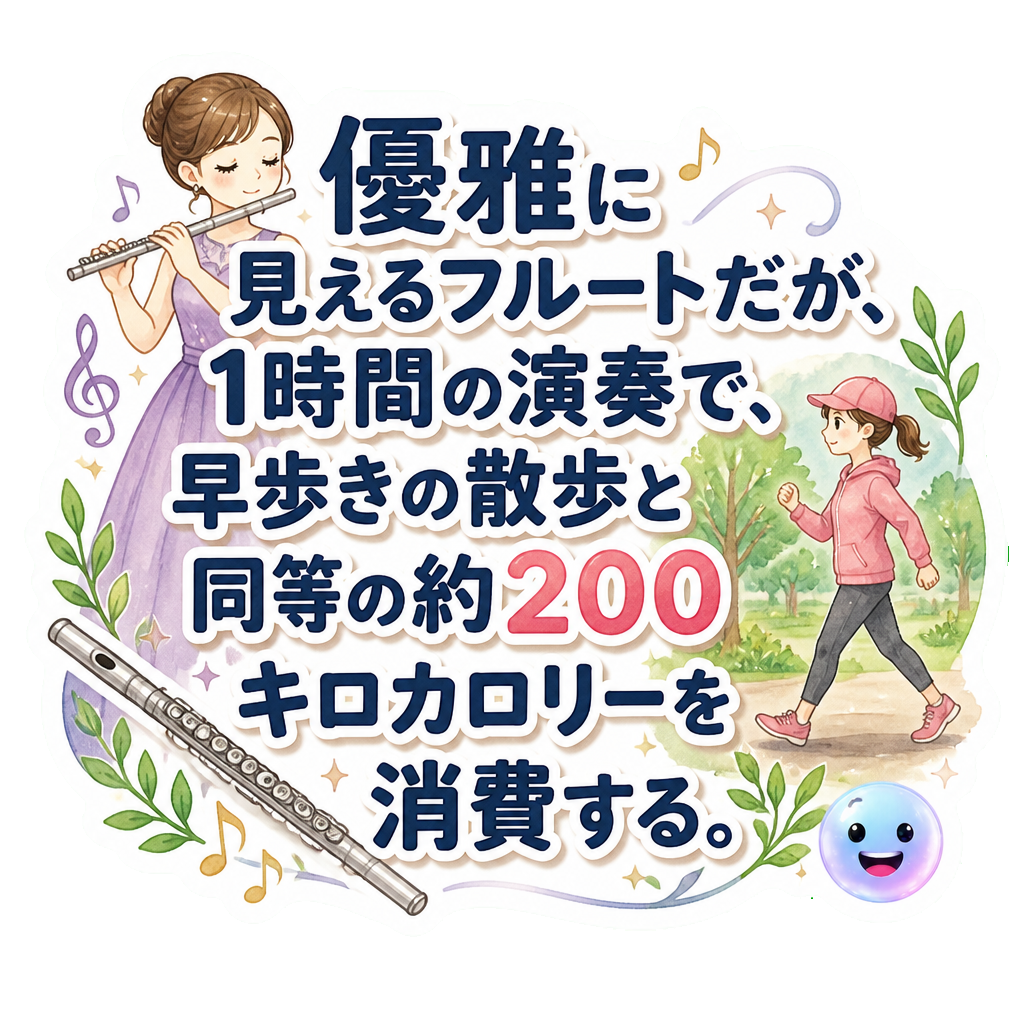 優雅に見えるフルートだが、1時間の演奏で、早歩きの散歩と同等の約200キロカロリーを消費する。
