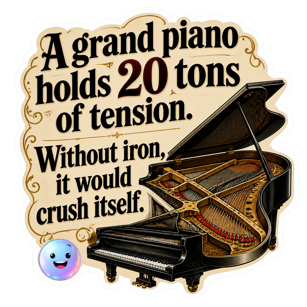A grand piano holds 20 tons of tension. Without iron, it would crush itself.