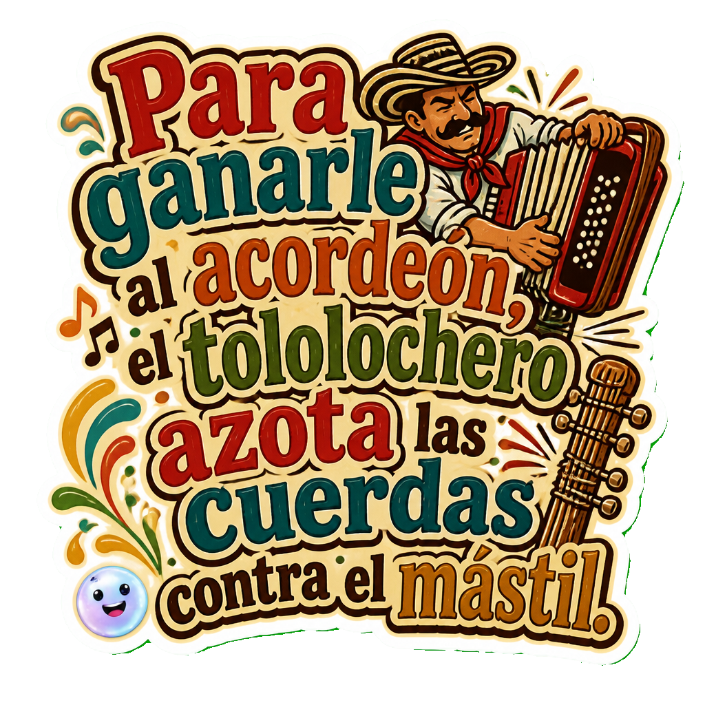 Para ganarle al acordeón, el tololochero azota las cuerdas contra el mástil.