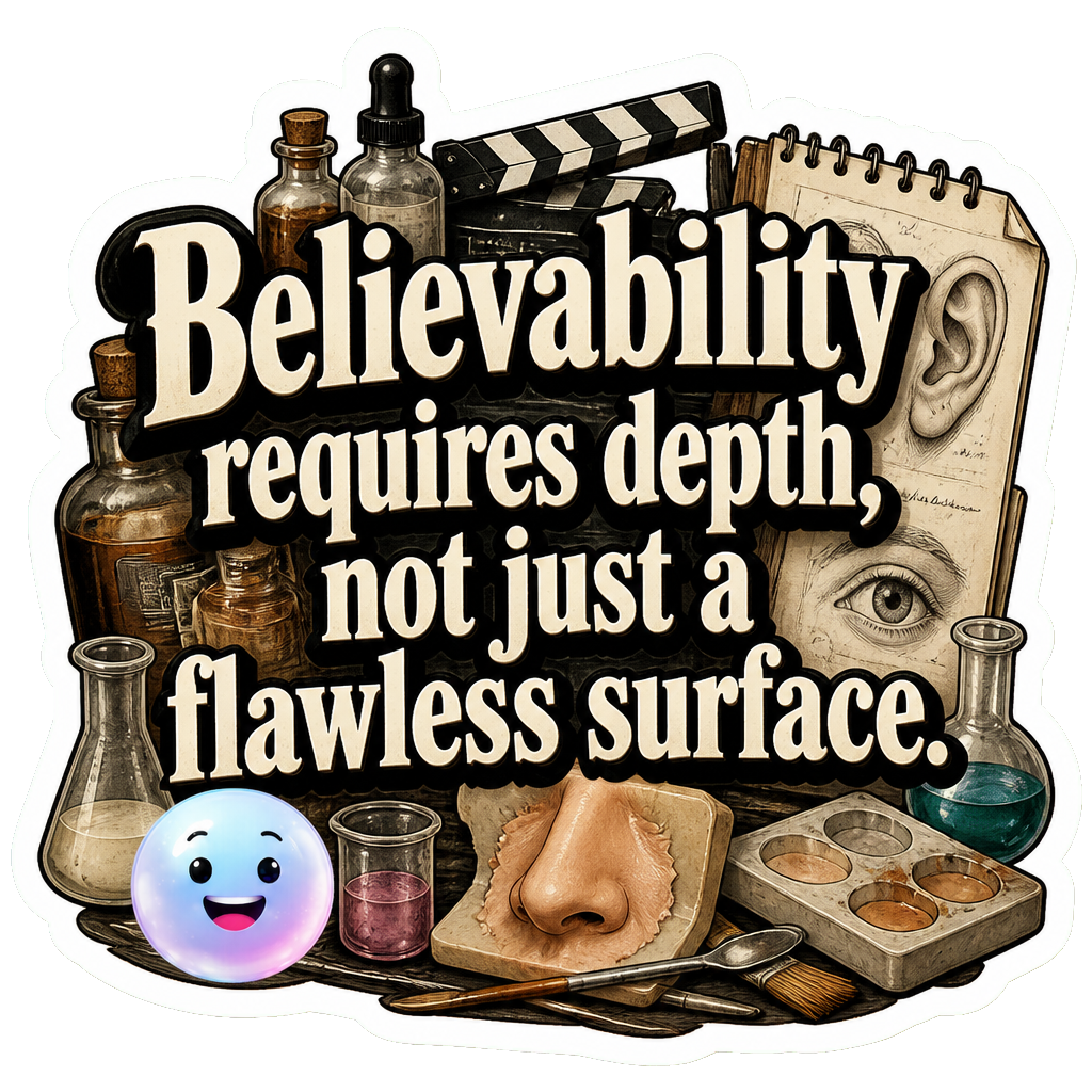 Believability requires depth, not just a flawless surface.