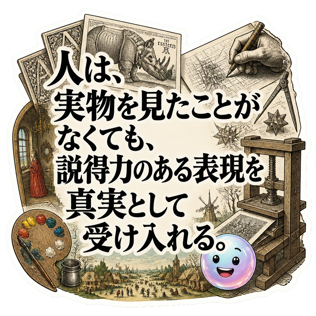 人は、実物を見たことがなくても、説得力のある表現を真実として受け入れる。