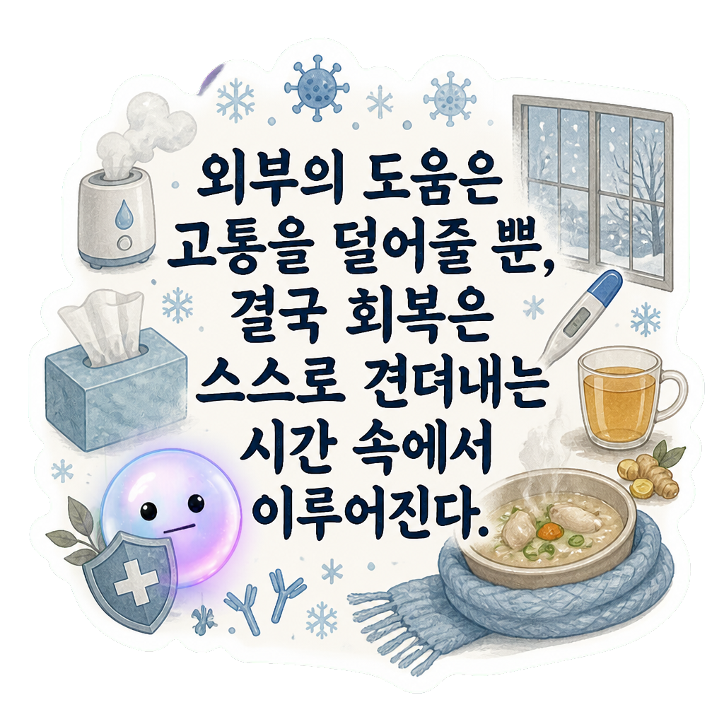 외부의 도움은 고통을 덜어줄 뿐, 결국 회복은 스스로 견뎌내는 시간 속에서 이루어진다.