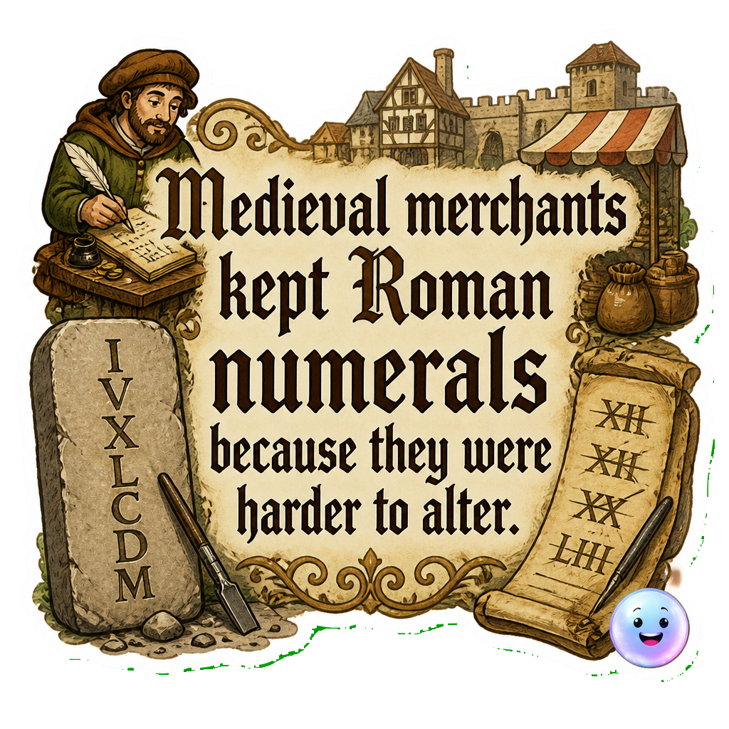Medieval merchants kept Roman numerals because they were harder to alter.