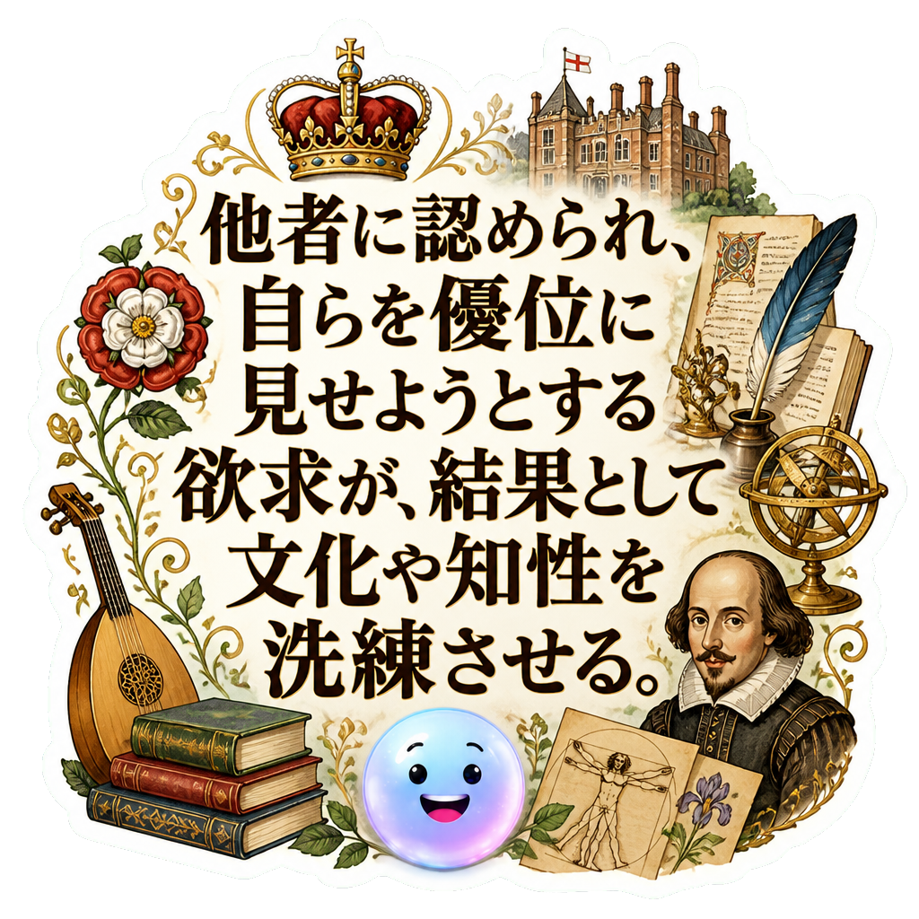 他者に認められ、自らを優位に見せようとする欲求が、結果として文化や知性を洗練させる。