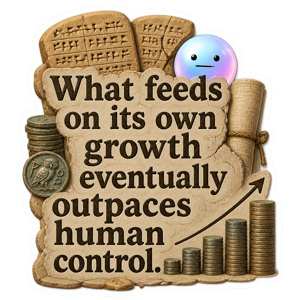 What feeds on its own growth eventually outpaces human control.