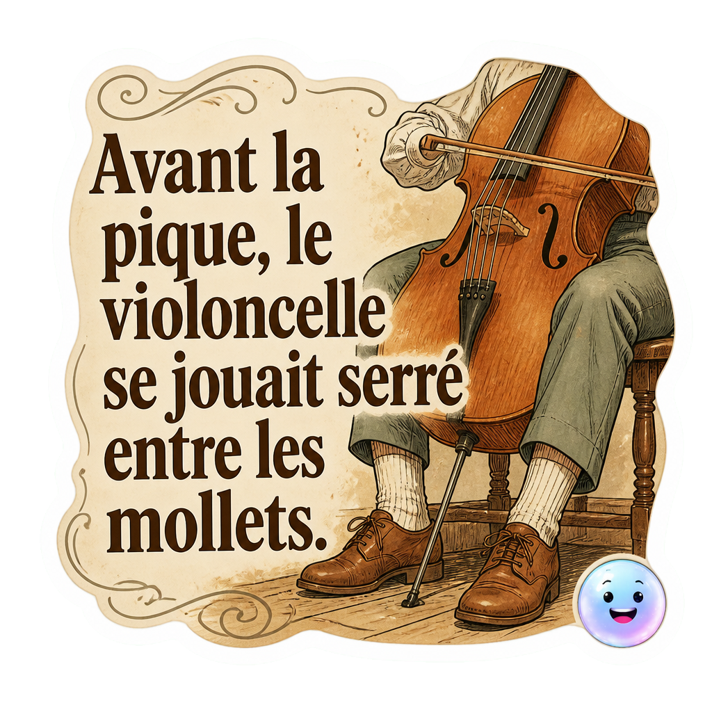 Avant la pique, le violoncelle se jouait serré entre les mollets.