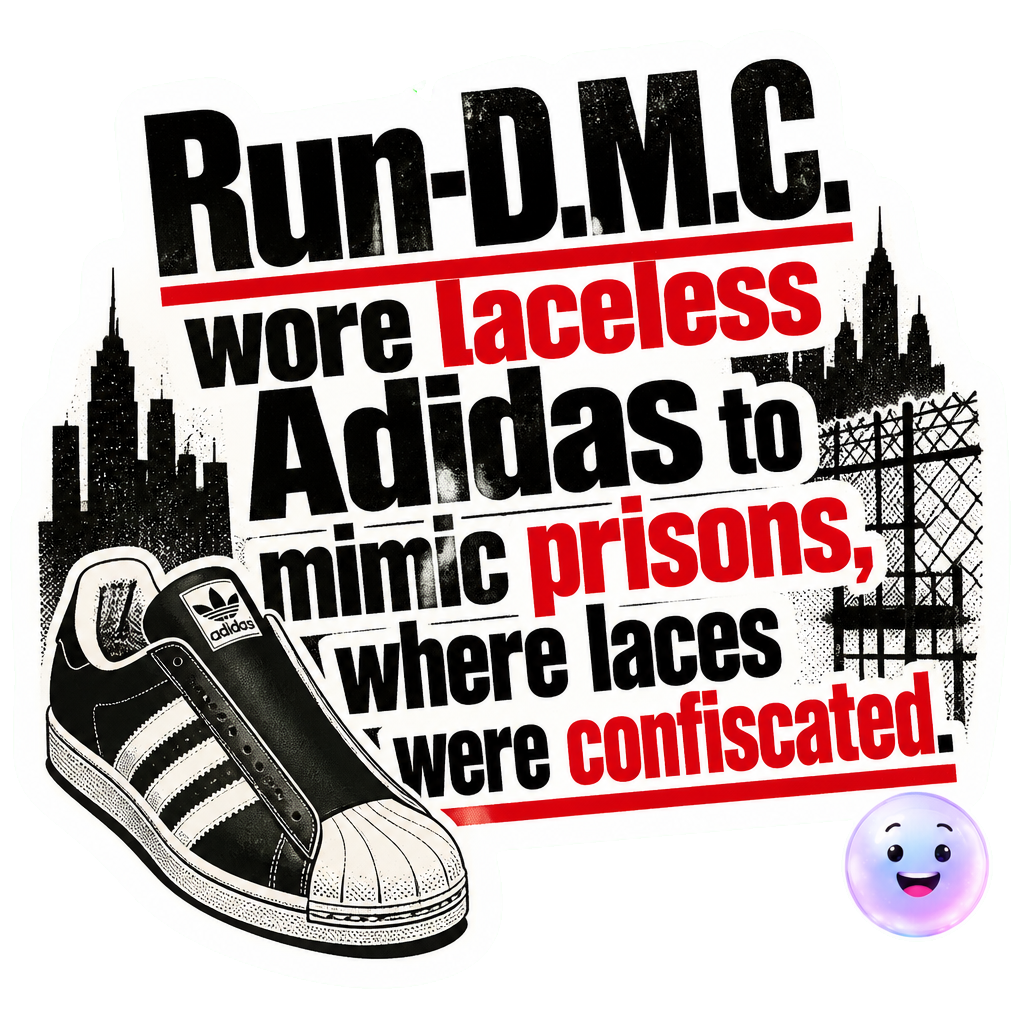 Run-D.M.C. wore laceless Adidas to mimic prisons, where laces were confiscated.