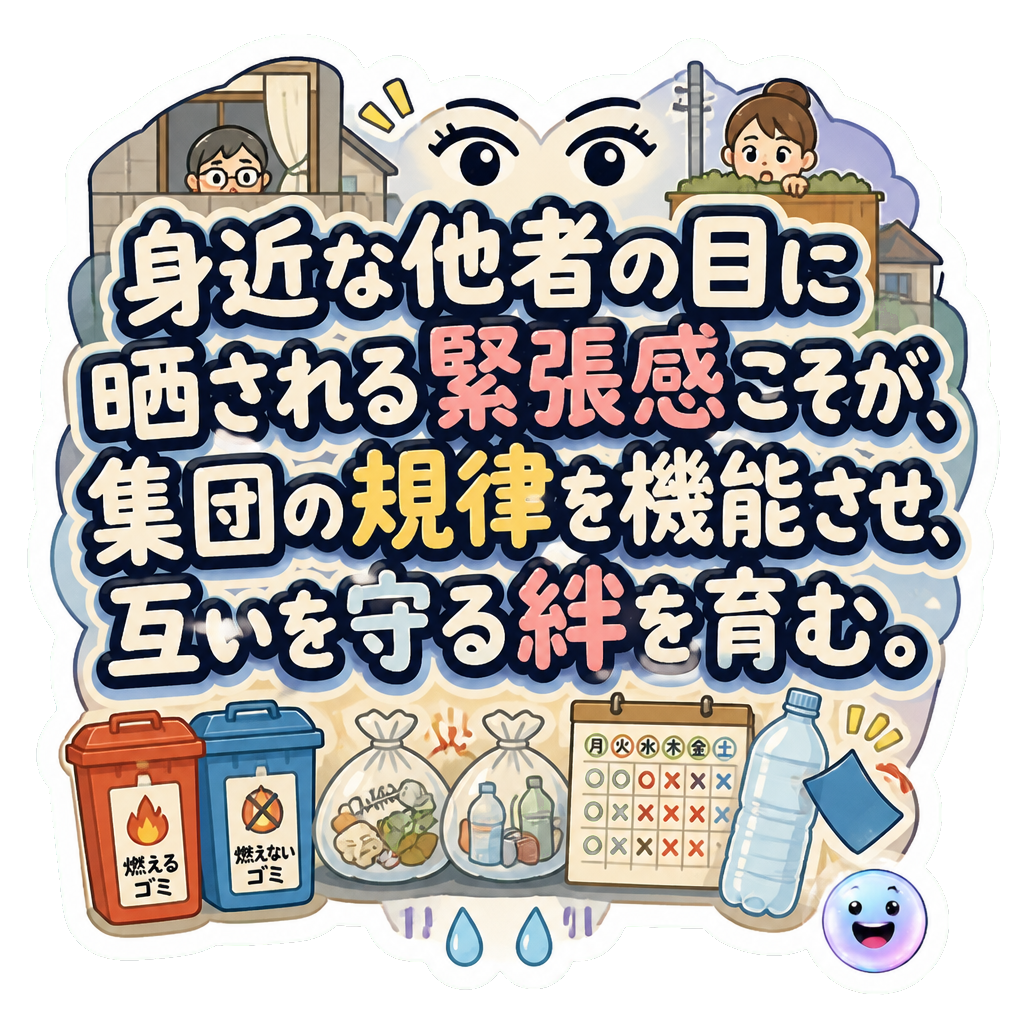 身近な他者の目に晒される緊張感こそが、集団の規律を機能させ、互いを守る絆を育む。
