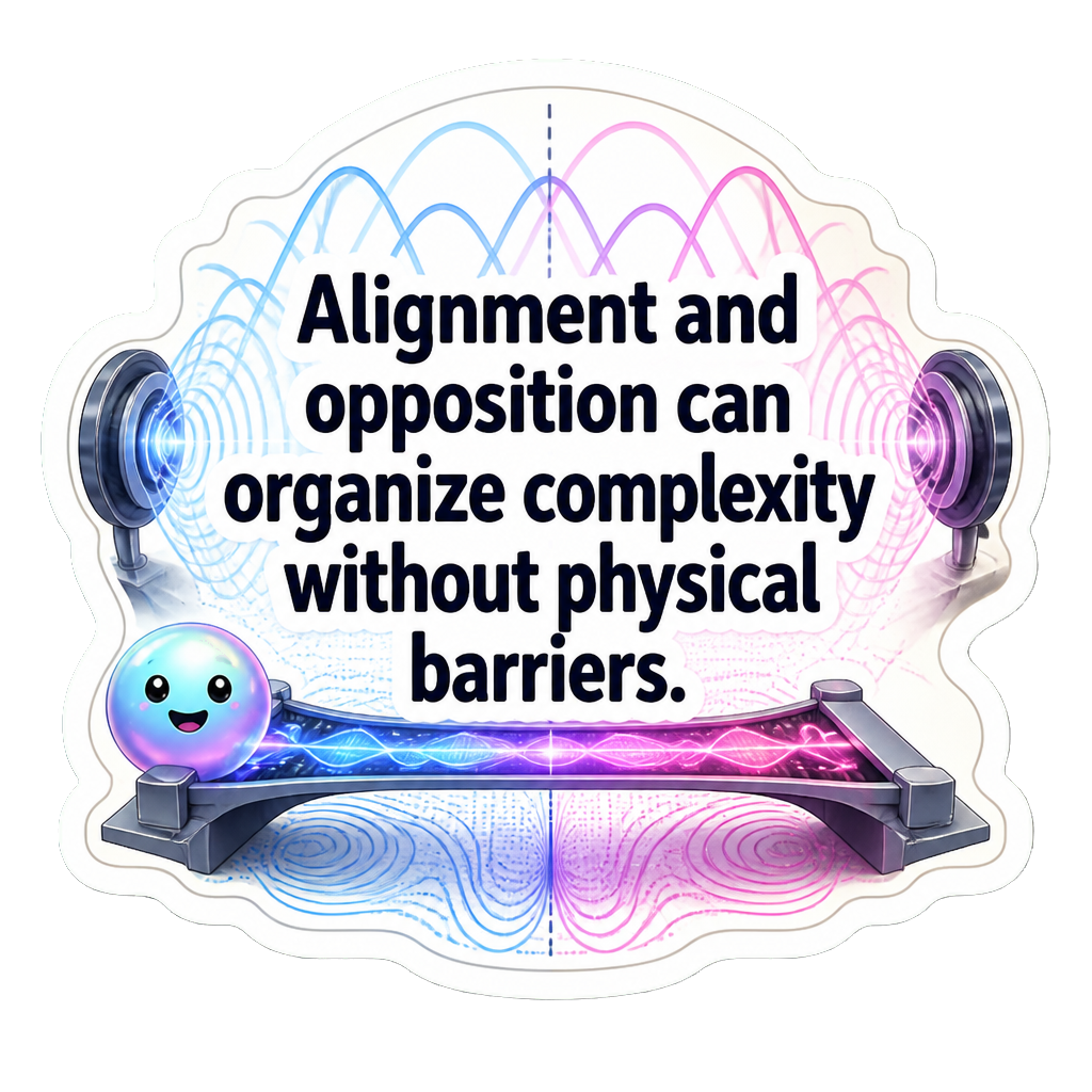 Alignment and opposition can organize complexity without physical barriers.