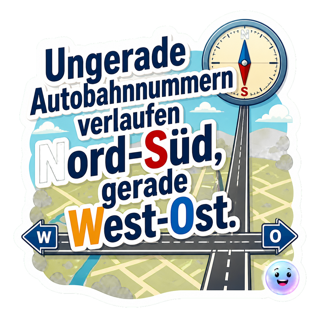 Ungerade Autobahnnummern verlaufen Nord-Süd, gerade West-Ost.