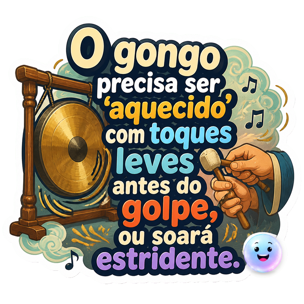 O gongo precisa ser 'aquecido' com toques leves antes do golpe, ou soará estridente.