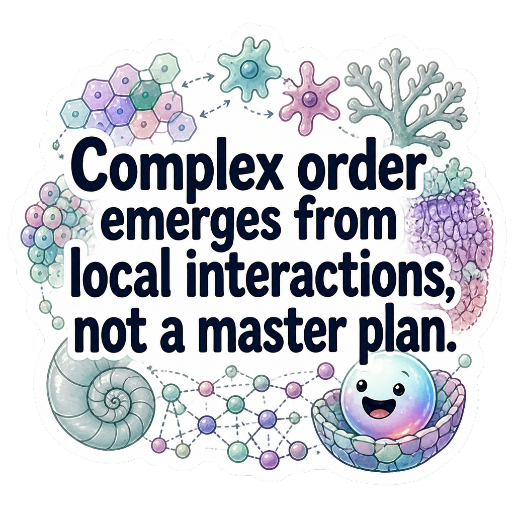 Complex order emerges from local interactions, not a master plan.