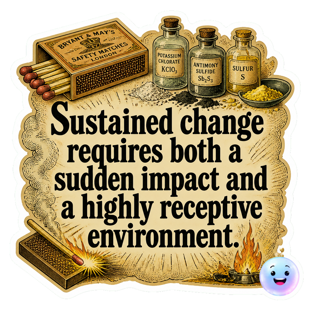 Sustained change requires both a sudden impact and a highly receptive environment.