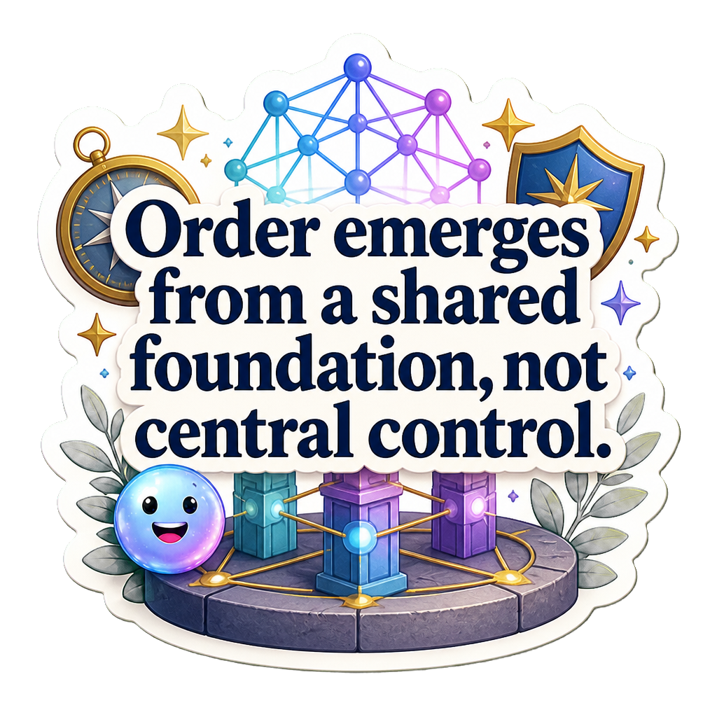Order emerges from a shared foundation, not central control.