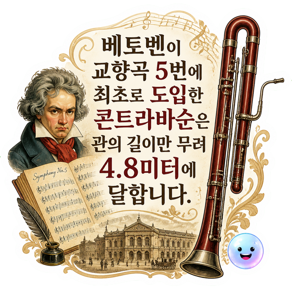 베토벤이 교향곡 5번에 최초로 도입한 콘트라바순은 관의 길이만 무려 4.8미터에 달합니다.