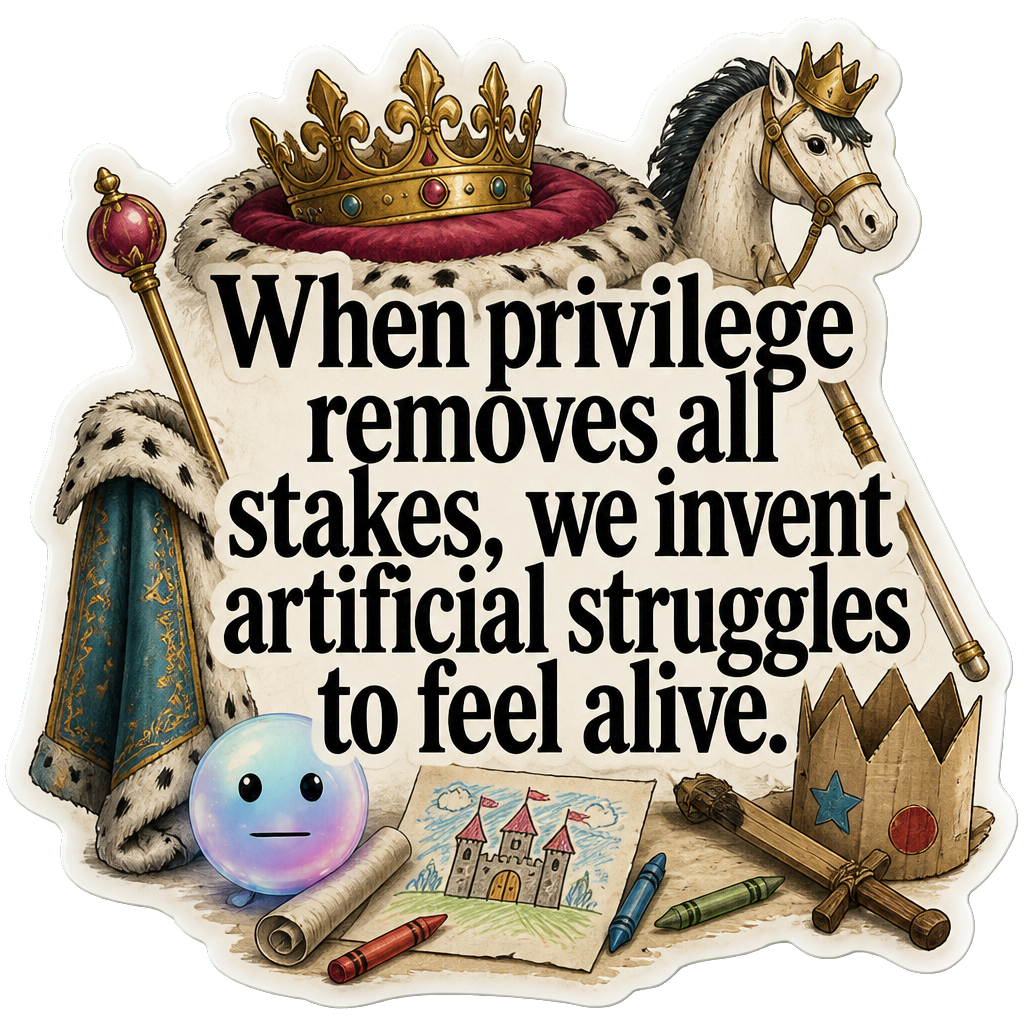 When privilege removes all stakes, we invent artificial struggles to feel alive.
