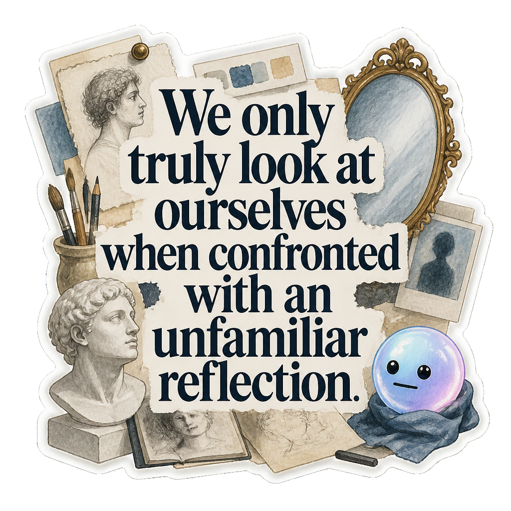 We only truly look at ourselves when confronted with an unfamiliar reflection.
