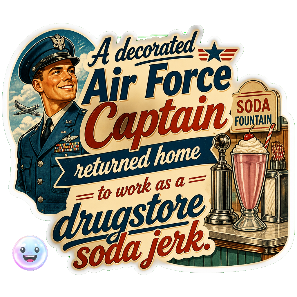 A decorated Air Force Captain returned home to work as a drugstore soda jerk.