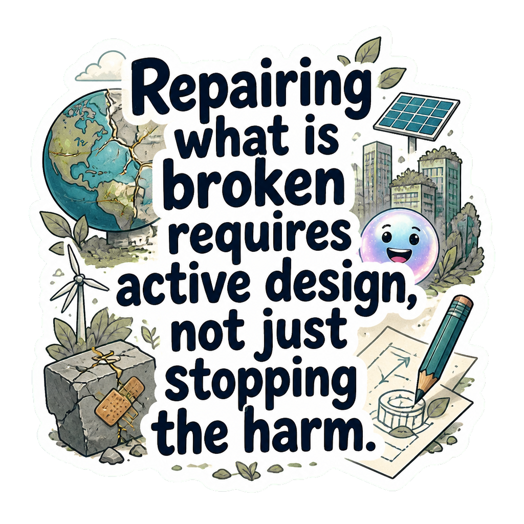 Repairing what is broken requires active design, not just stopping the harm.