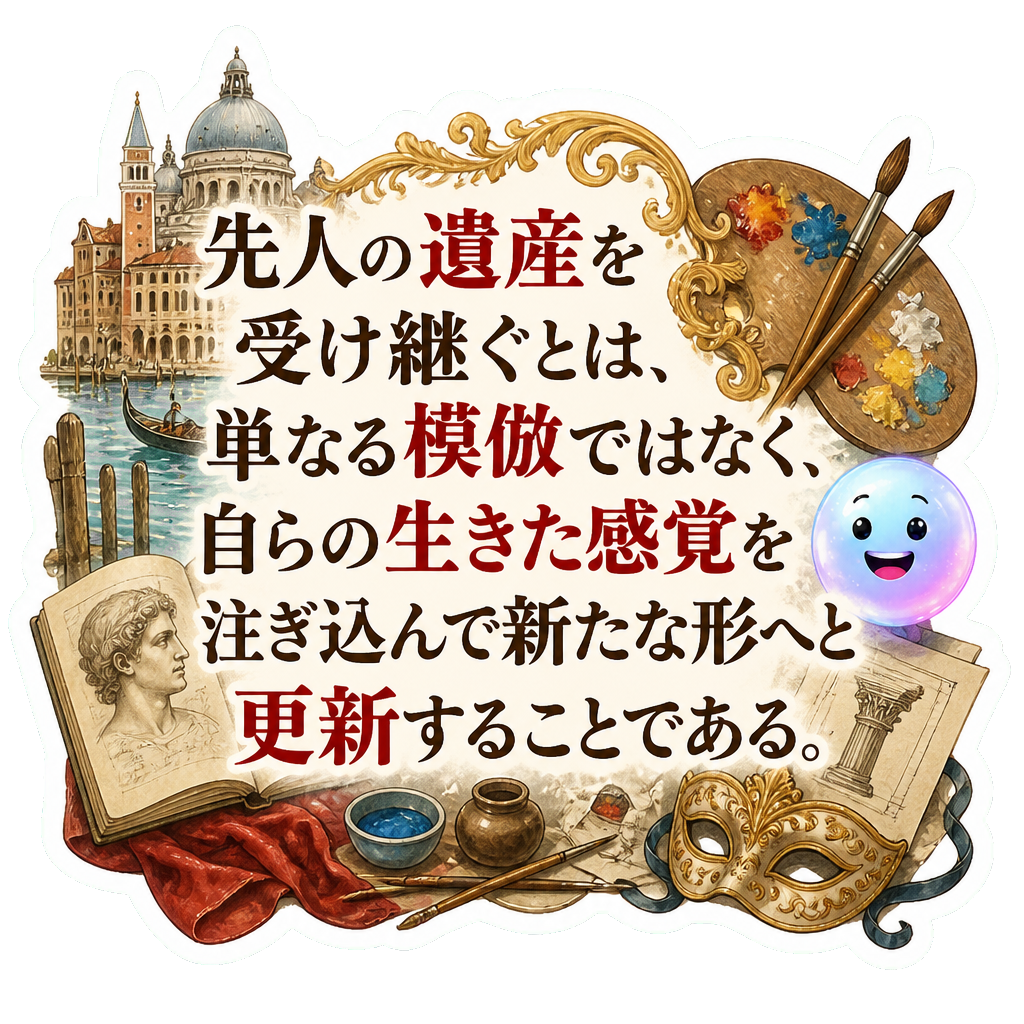 先人の遺産を受け継ぐとは、単なる模倣ではなく、自らの生きた感覚を注ぎ込んで新たな形へと更新することである。