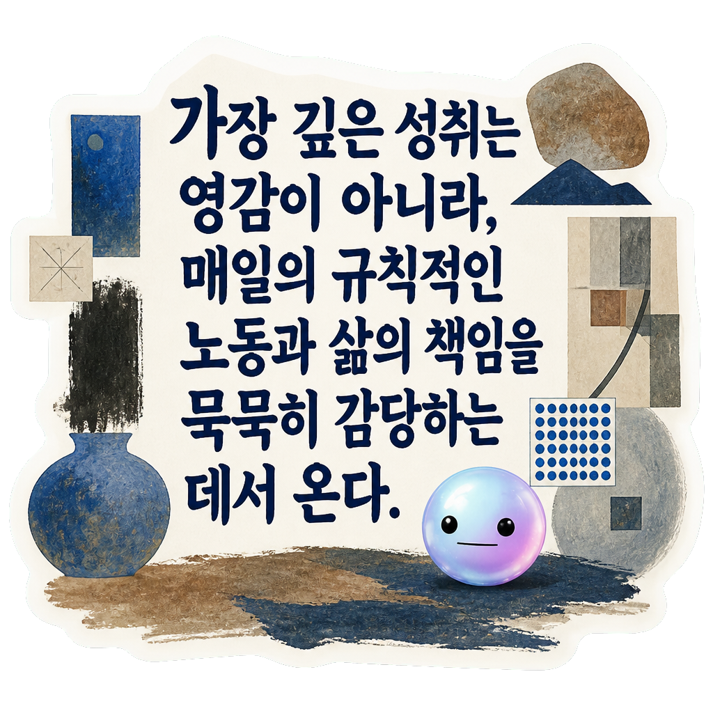 가장 깊은 성취는 영감이 아니라, 매일의 규칙적인 노동과 삶의 책임을 묵묵히 감당하는 데서 온다.