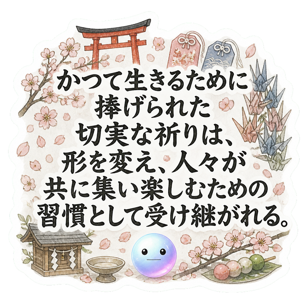 かつて生きるために捧げられた切実な祈りは、形を変え、人々が共に集い楽しむための習慣として受け継がれる。