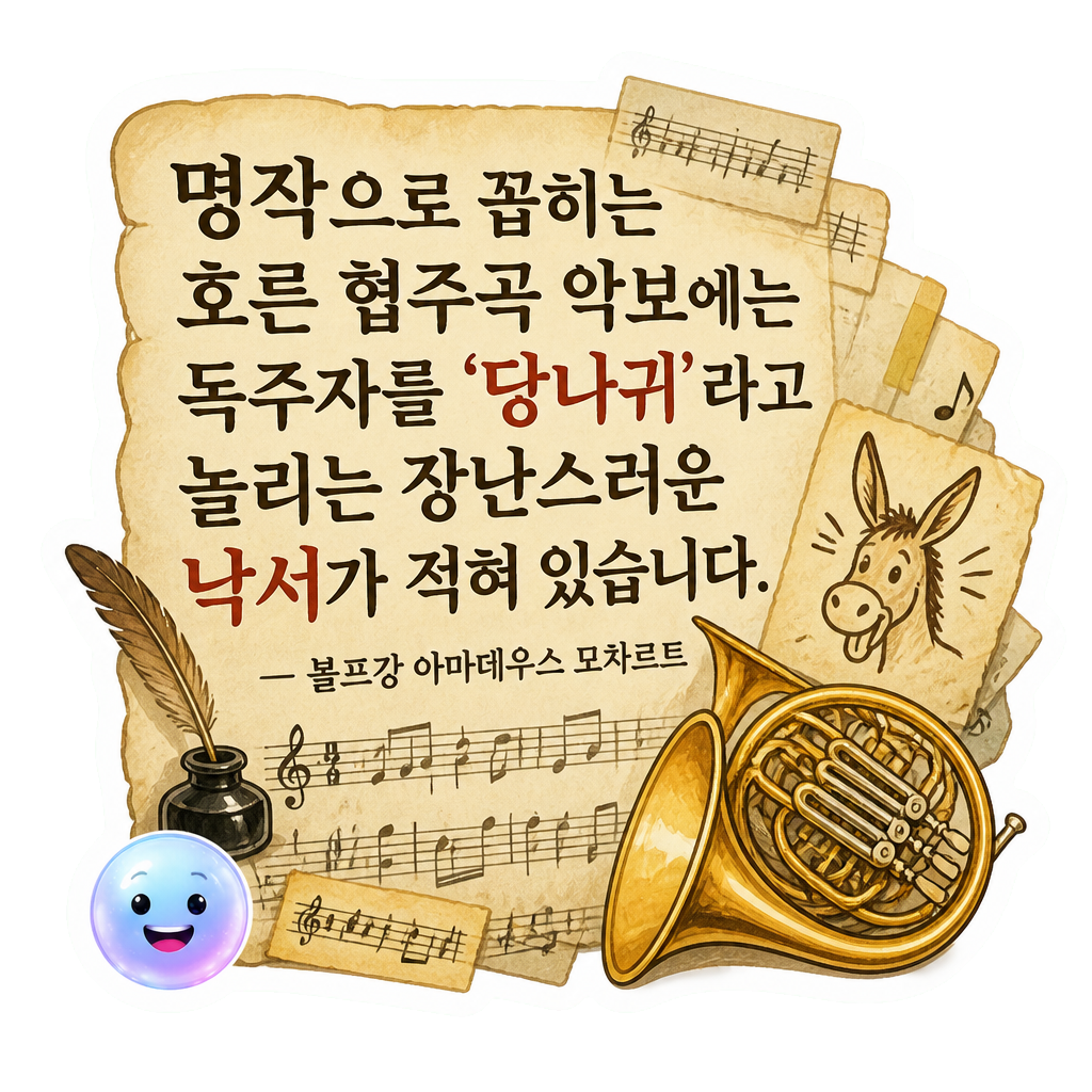 명작으로 꼽히는 호른 협주곡 악보에는 독주자를 ‘당나귀’라고 놀리는 장난스러운 낙서가 적혀 있습니다.