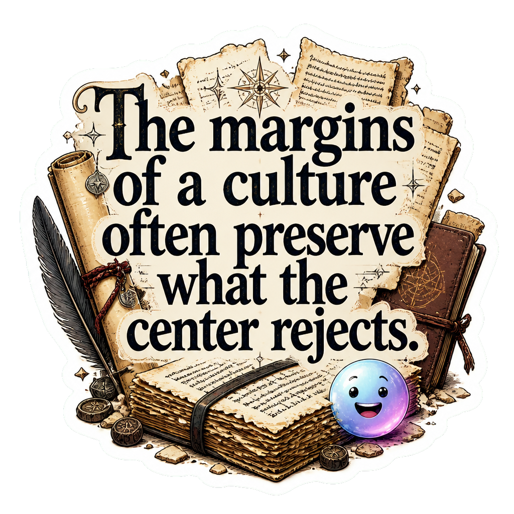 The margins of a culture often preserve what the center rejects.