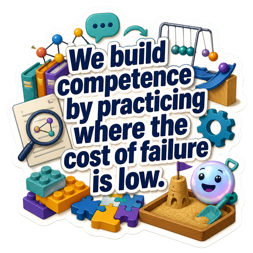 We build competence by practicing where the cost of failure is low.