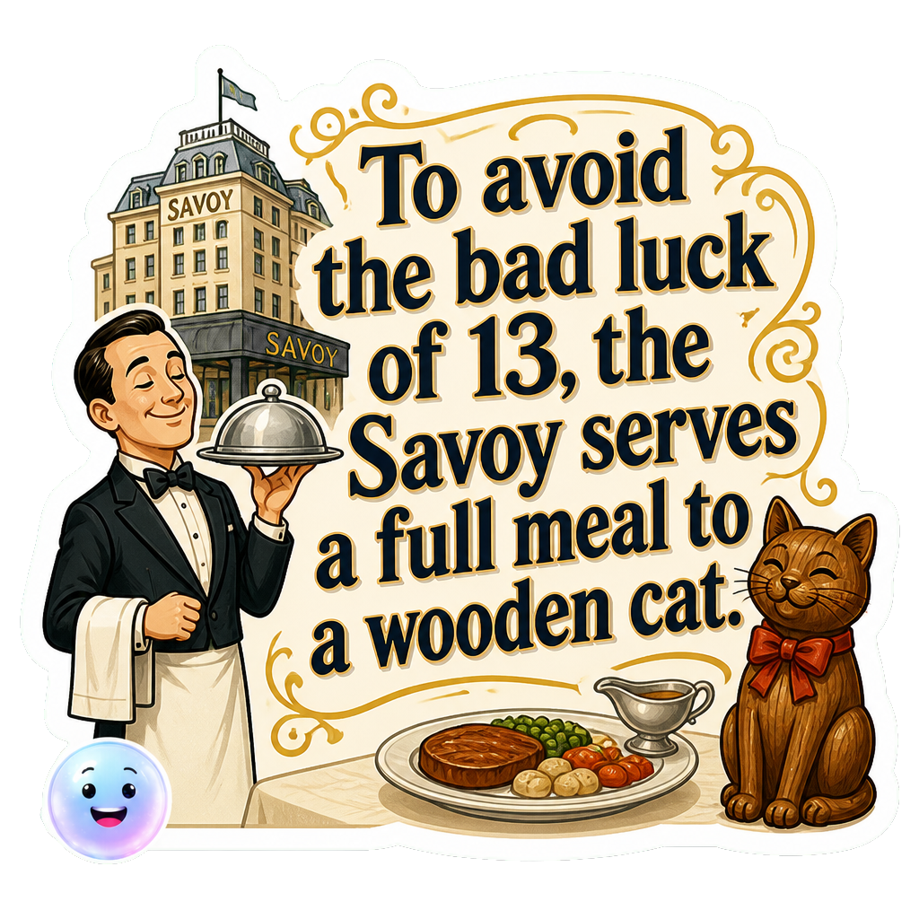 To avoid the bad luck of 13, the Savoy serves a full meal to a wooden cat.